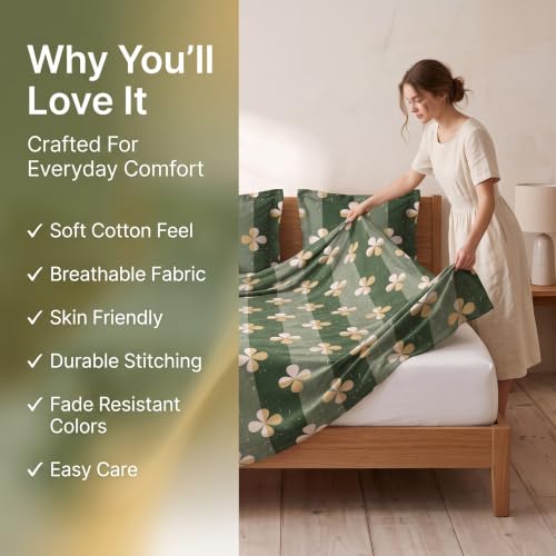 Image of BSB HOME 240 TC Cotton Double Bedsheet with 2 Pillow Covers, Soft & Breathable Bed Sheet for Double Bed, Fade & Wrinkle Resistant, Floral Print, 90 x 100 Inches (228 x 254 cm) - Sage Green