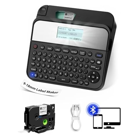 EazeID Label Maker Machine with-Tape D480BT Bluetooth Rechargeable Label Maker with Keyboard, Backlit Screen, Connect PC & Phone, Create Via BZ Label Up to~3/4 inch, Idea for Home, Office Organization Cover
