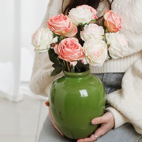 Vase en céramique vert vintage pot fleurs hydroponique table - 7