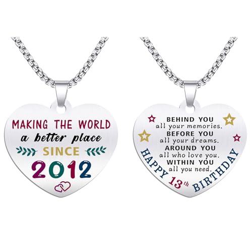 13th Birthday Gifts for Girls - Born In 2012 Birthday Gifts - Engraved Stainless Steel Heart Pendant Necklace - 13 Year Old Girls Birthday Gift - Main Image
