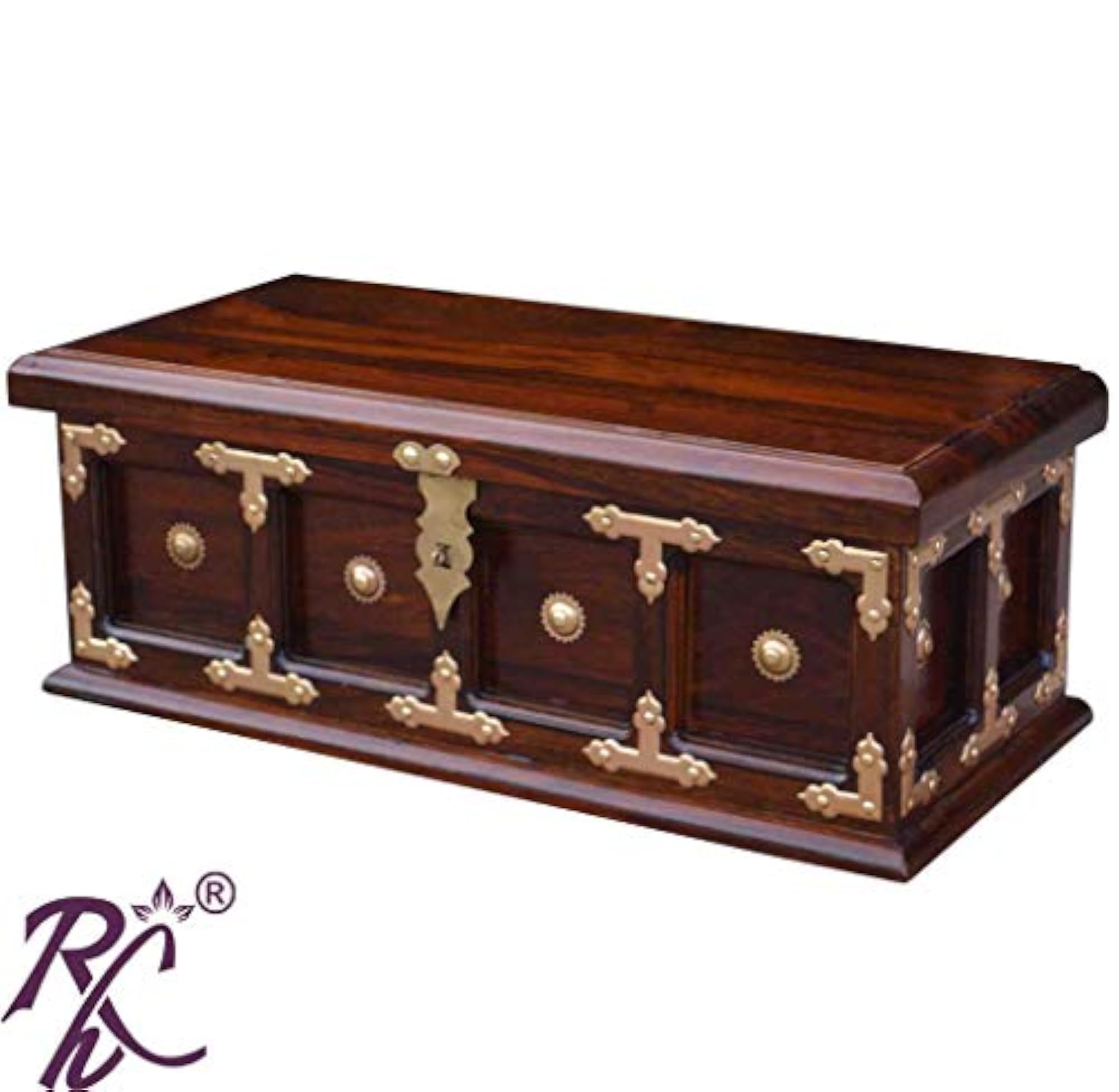Solid Sheesham Wood Traditional Brass Work Storage Box