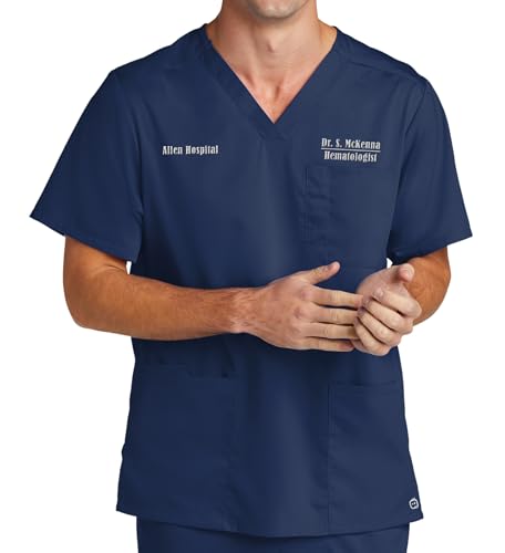 Custom Emroidered Scrub Top Add Your Embroidery Text Name Men's Premiere Flex V-Neck Scrub Shirt Navy