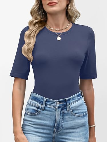 Image of ANRABESS Womens Half Sleeve Tops Crewneck Shirts Basic Fit Work Tee