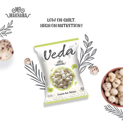 Image of Mr. Makhana Veda Premium Plain & Raw Phool Makhana & Foxnuts : Plant Based, Gluten Free, High in Calcium, Protein & Fiber (100 Gms) (Pack of 3)