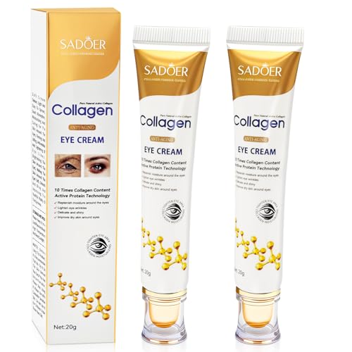 2 pcs Crema Contorno de Ojos, Contorno de Ojos Antiarrugas Mujer y Hombre, Enriquecida con Ácido Hialurónico, Colágeno y Retinol, Antiedad, Antiojeras y Antibolsas, 20ml