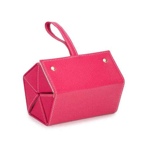 Image of Brouk & Co Leah 5 Eyewear & Jewelry Case - Pebbled Vegan Leather, Foldable Case, Snap Closure, Hanging Loop, Interior Mirror, 5 Compartments: Sunglasses and Jewelry (Fuchsia)