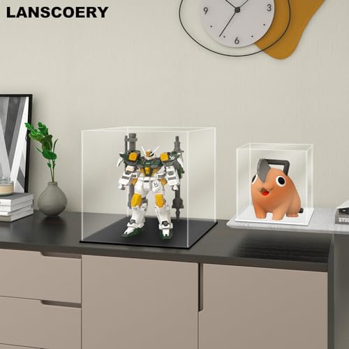 LANSCOERY Acrylic Display Case, Assemble Small Showcase Display Box for Collectibles, with Dustproof & Seamless Display Design, 3x3x3inch Black Base