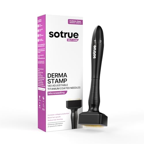 Sotrue Hair Growth Derma Microneedling Stamp Titanium Coated Adjustable Needles 0.25mm to 3mm 140 Microneedling Stamp for Skin Repair Face Hair & Safe & Effective To Use Derma Roller Alternative