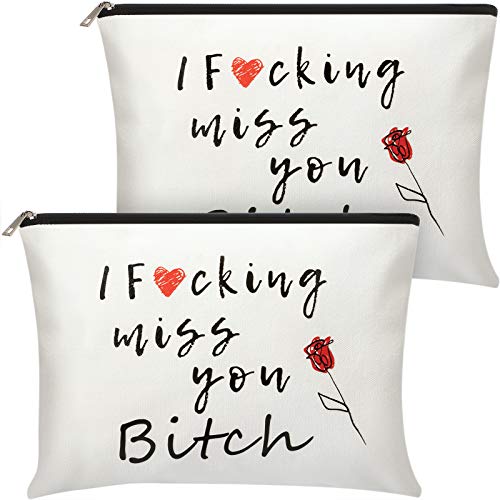 2 Pieces Cosmetic Bag Best Friend BFF Gifts for Women, Funny Makeup Pouch Long Distance Friendship Going Away Birthday, Christmas Gifts for Soul Sisters, Besties, Girlfriend, Her (I Miss You)