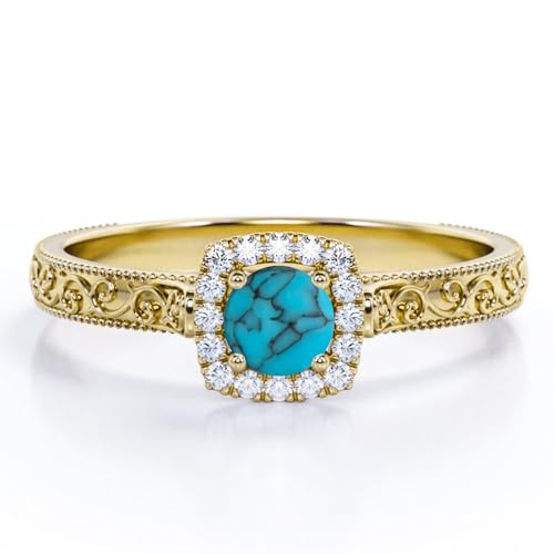 Aihpos 1ct 1.5ct 2ct Turquoise Engagement Ring - Round Turquoise Rings for Women White Yellow Rose 10K 14K 18K Gold 925 Sterling Silver with Moissanite Turquoise Proposal Ring4