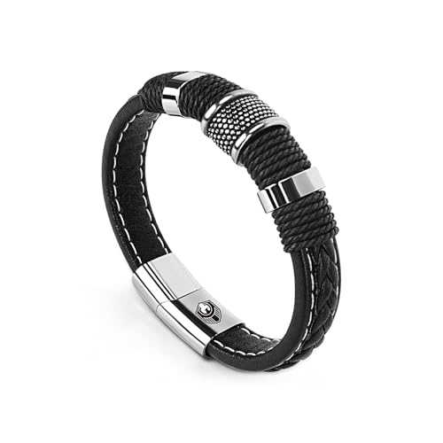 SHIEAGLELD Bracciale Uomo Pelle Classico Cuoio Braccialetto Uomo con Calamita Fibbia in Acciaio Inossidabile e Esclusivo Portagioie per Braccialetti l'idea di Regali per Uomos
