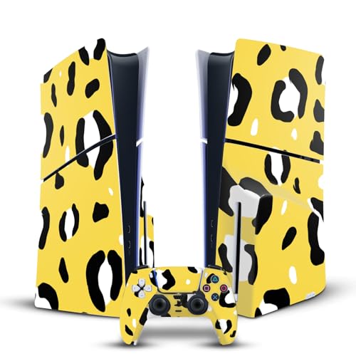 Autocollant de jeu PS5 Slim Disc, skin vinyle manette DualSense et sticker léopard jaune
