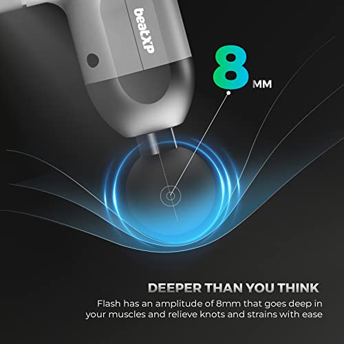Image of beatXP Flash Massage Gun, Body Massager | Touch Button - Percussion Gun Back Massager for Women & Men with Brushless Motor, Case (4000 mAH Battery) & up to 18 Months Warranty (Metallic Silver)