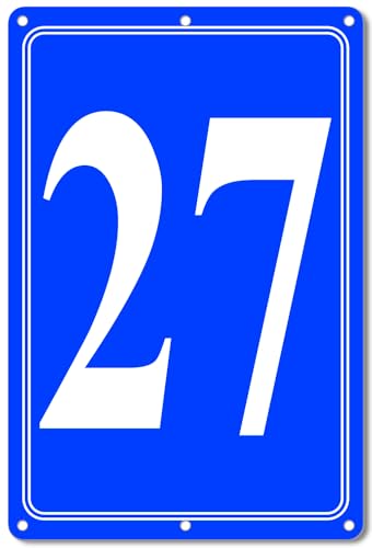 Image of Premium Aluminum Number Signs 27, Metal 12 inch X 8 inch Blue Numbered Signs Outdoor for Parking Lots, Floor, Dock, Court, Aisle, Field, High Visibility, No Fade, Weather-resistant