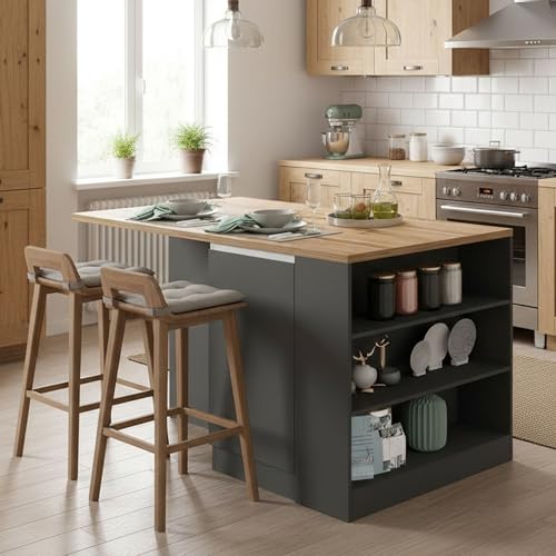 Dmora - Kücheninsel Osvaldo, Mehrzweckschrank, Küchenzeile Schrank, Zusätzlicher Tisch, 100% Made in Italy, 160 x 90 x 90 cm, Anthrazit und Eiche