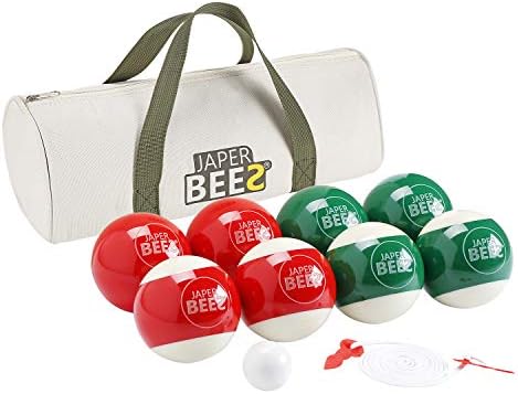 JAPER BEES Bocce Ball Set Solid Resin 90mm Outdoor Lawn Games for Family with 8 Balls 1 Pallino Measuring Rope Canvas Carrying Case
