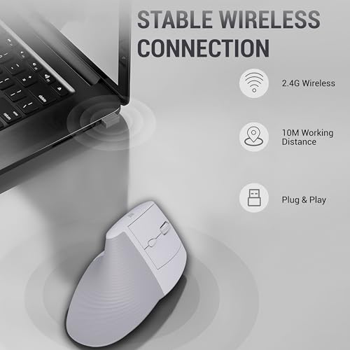 Image of Ant M200 Vertical Wireless Mice, Wireless Ergonomic, Rechargeable,5 Adjustable DPI, Silent 2.4GHz Optical Tunnel, USB Wireless Mouse for Laptop, PC White