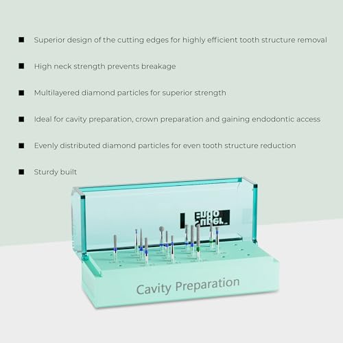 Image of Cavity Preparation Burs Kit | 12 Diamond Burs for Cavity Shaping | Stainless Steel Shank | Friction Grip | Autoclavable | Dental Restoration Tool