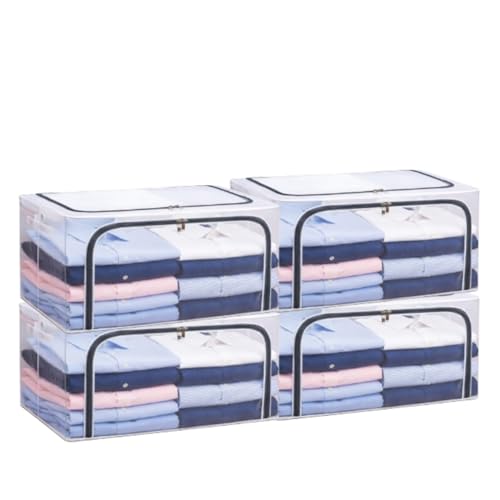 Image of RENVA 4PCS Fully Transparent Openings Clothes Storage Bins with Metal Frame, Stackable & Foldable Storage Box with Lids, Closet Organizers, Cap, Sweater (40L x 30W x 20H) CM. (Transparent, 24L-4)