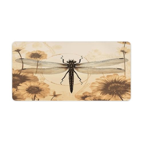 Alfombrilla de escritorio grande Dragonfly en girasol antideslizante