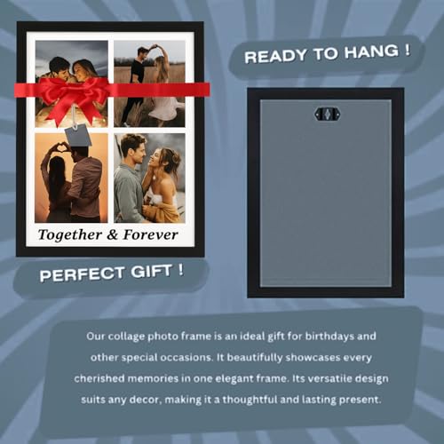 Image of AARVI 4 Collage Photo Frame - Customized Wooden Picture Frame with HD Photo Printing - Personalised Gift for Birthday, Wedding, Anniversary - Family & Couple Wall Decor