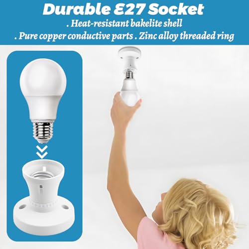 3-Pack White Bulb Holder, E27 Lamp Holder, Bayonet Light Fitting for Ceiling Pendant Lighting, Straight Socket with Bakelite Housing and Brass Components, 4A 220-250V Electrical Rating - Image 5