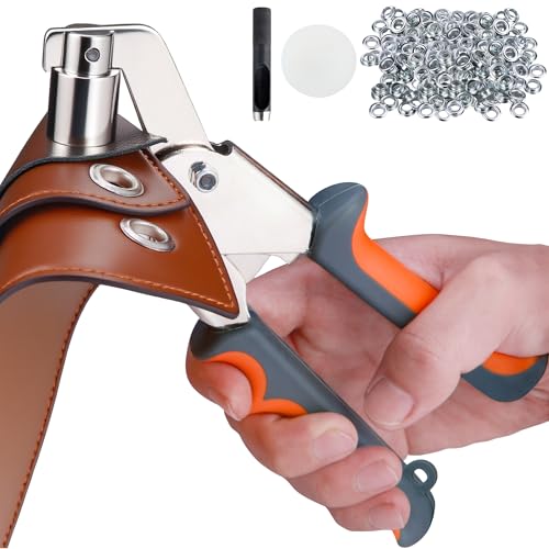 Handheld Grommets Punching Machine Manual Hole Punch Pliers Grommet Machine Hand Press Tool W/with 500 Silver Grommets of 3/8 Inch (10mm) Eyelets