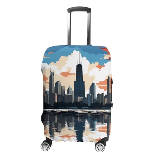 Carry on Luggage Cover Chicago Skyline Suitcase Covers for Luggages Tsa Approved Travel Luggage Sleeve Protector Elastic Suitcase Protector Anti-Scratch Washable Fits 19-30 Inch Case -XL