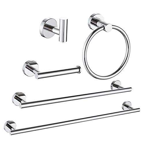 Marmolux Acc 5-teiliges Badezimmer-Hardware-Set, Handtuchhalter, Handtuchstange, Set, strapazierfähig, Wandmontage, Badezimmer-Armaturen, SUS304 Edelstahl, poliertes Chrom Cover
