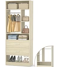 24 Inch Freestanding Closet Organizer With 3 Drawers & Hanging Rod - Small Closet System, Grey, 80"H, 600LB Capacity
