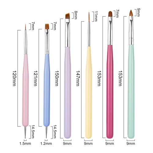 Sularpek 6Pcs Nail Art Brushes Set,Builder Gel Brush For Nails,Nail Art Design Pen Painting Tools With Nail Extension Gel Brush, Builder Gel Brush,Nail Fine Liner Brushes And Nail Dotting Pen #TOP1