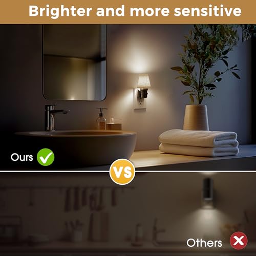 Image of L LOHAS LED Night Lights Plug into Wall, 2 Pack Linen Fabric Round Platform Decor Night Light, Dusk to Dawn Sensor Vintage Nightlight, 5000K Daylight 0-100LM Dimmable, for Bedroom Living Room Hallway