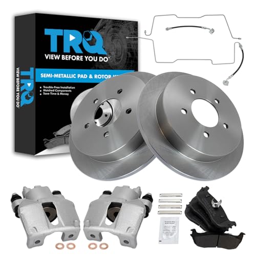 Image of TRQ Rear Brake Pad and Rotor Set Semi Metallic Calipers Compatible with 1999-2003 Ford F-150 Lightning 2002-2003 F-150 Harley-Davidson Edition 2004 F-150 Heritage SVT Lightning