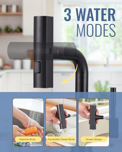 Oil Rubbed Bronze Single Hole Bar Sink Faucet with Pull Out Sprayer & 3 Water Modes