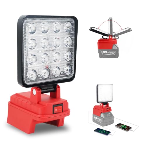 Cordless LED Work Light Compatible with Milwaukee M18 Battery 5400 Lumens LED Flood Light with Double USB Charging Battery Lights for Emergency Construction Garage Job Site Workshop(No Battery)