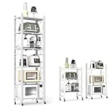 Yuanjimi Faltregal mit 6 Etagen, Metall-Klappregal mit Rädern, großes Fassungsvermögen, Regal für Küche, Weiß