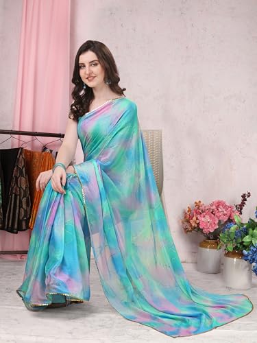Image of MIRCHI FASHION Saree for Woman Chiffon Colorblock with Foil Work | Shimmer Festive Women's Sari for Wedding Functions and Ceremonies