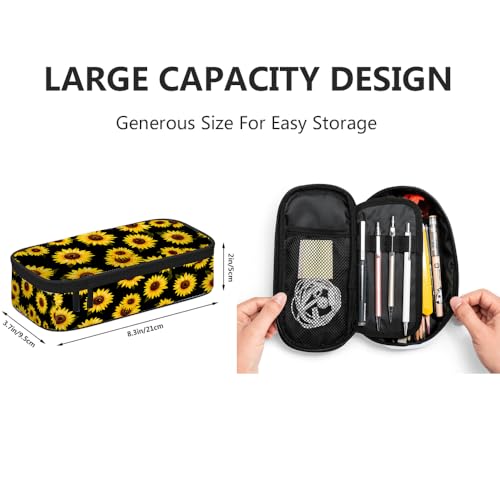 Image of Yekiua Sunflower Pen Bag Elegant Stylish Blossom Floral Large Pencil Case Big Capacity Pencil Pouch Pencil Holder Yellow Black