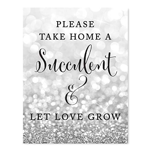 Andaz Press Wedding Party Signs, Glitzy Silver Glitter, 8.5x11-inch, Please Take Home a Succulent and Let Love Grow, 1-Pack