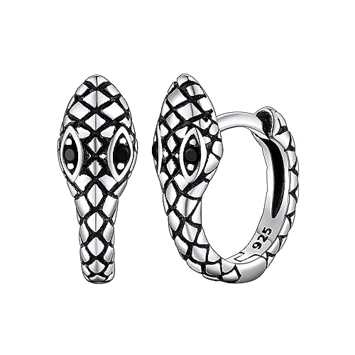 FaithHeart Viking Animals Huggie Hoop Earrings for Men, Gothic Dragon/Snake/Dinosaur/Wolf Earrings Stainless Steel Hypoallergenic Lightweight Stud Earrings Mens Punk Rock Jewelry Gift F-Snak