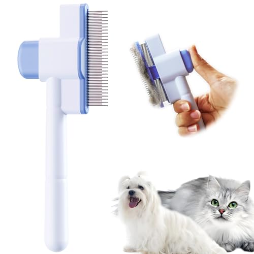 Cat Comb Pet Comb Self Cleaning Upgraded Cat Brush for Long Haired Cats & Dogs, Blue