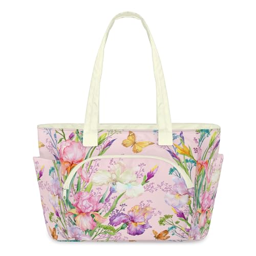 Sac cabas femme matelassé Iris grand sac de travail fleuri zippé