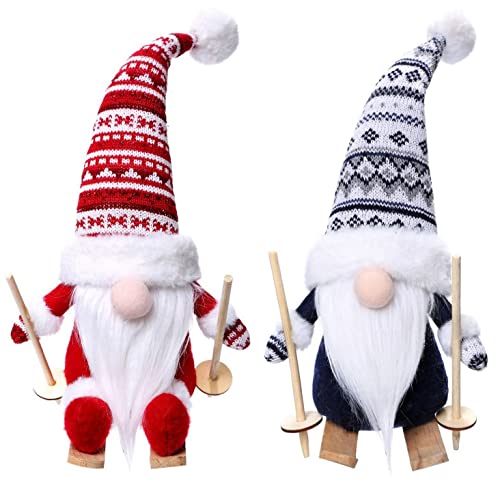 KAHEIGN 2Pcs Weihnachten Deko Wichtel Figuren, Schwedische Weihnachtswichtel Puppe Ski Weihnachtszwerg Gonk Plüschpuppe für Weihnachten Tischdekoration (35 cm x 15 cm)