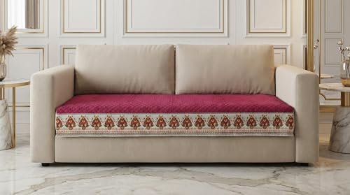 Image of Velvet Quilted Sofa Cover Mat Seat & Back, L Shape 3+2, Main L69in Chaise L46in H32in, Maroon Color,Anti Skid Backing, 6in Hanging Strap Design, Washable S, Style -Maroon-L32