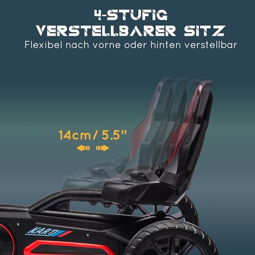 HOMCOM Gokart Tretauto mit Handbremse, verstellbarem Sitz, Vor- und Rückwärtsgang, Tretfahrzeug mit Eva-Räder, Pedal, Kinderfahrzeug Kettcar für Kinder 3-8 Jahren Rot – Bild 4