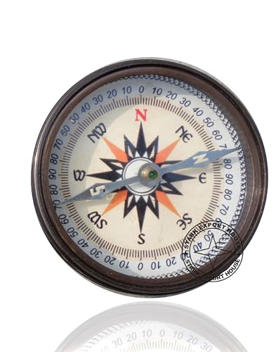 Brújula con reloj de sol redondo de latón antiguo negro de 3 pulgadas con caja de madera miniatura 3