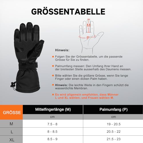 PEKWZIZ Beheizbare Handschuhe, 6000mAh Akku USB Beheizte Handschuhe für Damen Herren, 3 Heizstufen wasserdichte Touchscreen Handschuh Beheizbarer (Schwarz-EU, L)