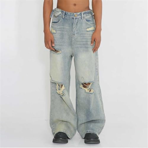 Summer Loose Hip Hop High Street Floor Pants Piercing Jeans Men and Women L Mens Pants3