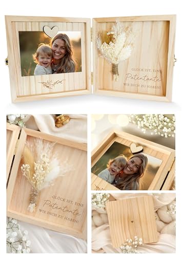 Joli Coon Patentante Geschenk - Glück ist es eine Patentante wie Dich zu haben Holzbox - Hochwertige Geschenk Holzbox 14 x 14 x 3 cm