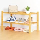 smiry Stojak na buty, 2-poziomowy bambusowy organizer na buty, wolnostojąca drewniana półka do przechowywania butów, do wejścia, drzwi wejściowych, naturalny